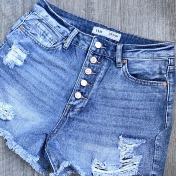 YMI Dream Jean Destroyed Shortie Shorts - Picture 1 of 3